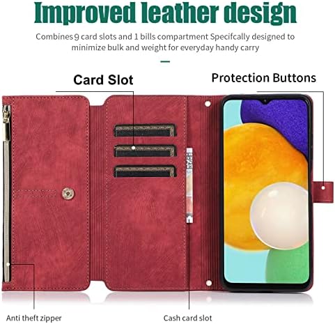 BONHULLE portofel caz pentru Samsung Galaxy A13 5G, Retro PU piele Fermoar 9 Card titularul portofel Flip protecție acoperi
