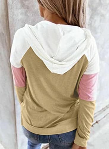 Dokotoo Womens 2023 Fall Color Block Pullover Hoodie Tops cu mânecă lungă cu mânecă cu buzunare cu mânecă lungă cu buzunare