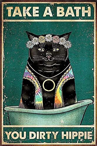 Take A Bath You Dirty Hippie Vintage Cat Decor de perete