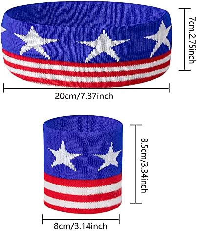 SHANGXING American Flag Sports Headband & amp; Wristband-set de bandă de transpirație cu dungi pentru baschet, fotbal, alergare,