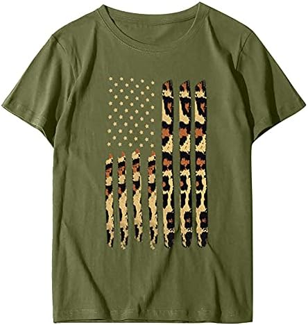 4 iulie Tricouri Camasi pentru femei maneci scurte O-Neck tunici Topuri steagul American dungi Tie-Dye patriotice Bluza Top