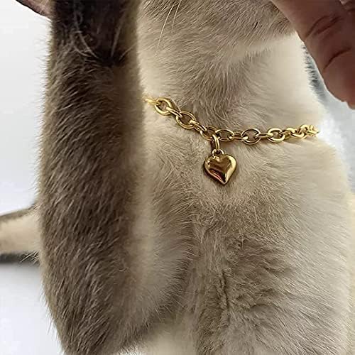 HOWWFALY Cat Lanț colier câini guler inox reglabil 18k aur în formă de inimă colier pentru animale de companie mici pisici