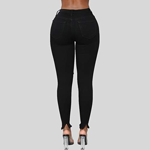 Pantaloni De Jogging Pentru Femei Rupți Pantaloni Solizi De Dimensiuni Regulate Lungi Culoare Plus Denim Slim Hole Jeans Femei