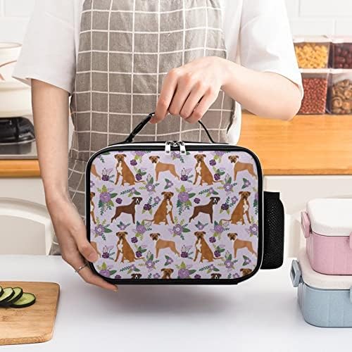 Lovely Boxer Pet Dog și florale imprimate prânz sac tote Box Lunchbox detașabil impermeabil Cooler reutilizabile durabil bărbați