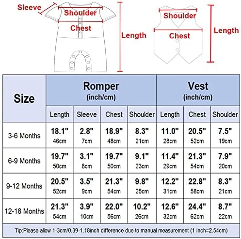 A & amp; J Design Baby Boys Outfit, 3pcs Gentleman Romper & amp; Vest & amp; Hat 3-18 luni