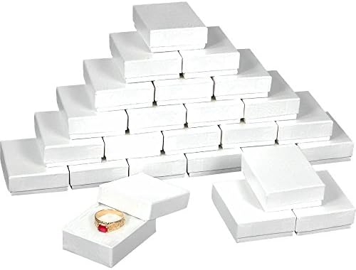 Findking 25 Cutii de bijuterii de bumbac albă din bumbac cu vârtej alb 2 1/8 x 1 5/8 x 3/4