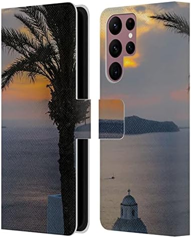 Cap de caz modele licențiat oficial Haroulita Palm Tree Santorini Apus de soare din piele Carte portofel caz acoperi compatibil