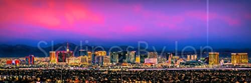 Las Vegas 2022 Skyline Photo Photo Imprimare neframed Dusk Color City Downtown 11.75 inci x 36 inci Panorama fotografică Panorama