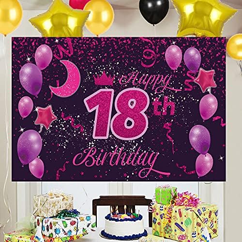 Sweet Happy 18th Birthday background Banner Poster 18 Birthday Party Decorations 18th Birthday Party Supplies 18th Photo Background