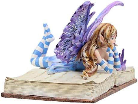 EBROS Amy Brown Purple Lavanda Book Worm Fairy With Pet Dragon Statuia 7.25 Long Fantasy Reading Mitic Faey Fae Magic Watercolor Decor Colecție Figurină