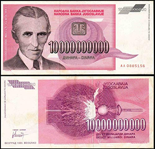 1993 - Iugoslavia - Nikola Tesla 10.000.000.000-10 miliarde de vânzători dinara diverse grade