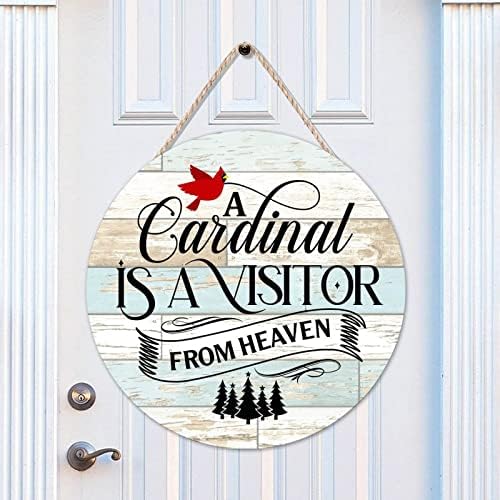 Semn rotund ușă din față Un cardinal este un vizitator din raiul din lemn Semn pentru camera de perete Decor motto din lemn
