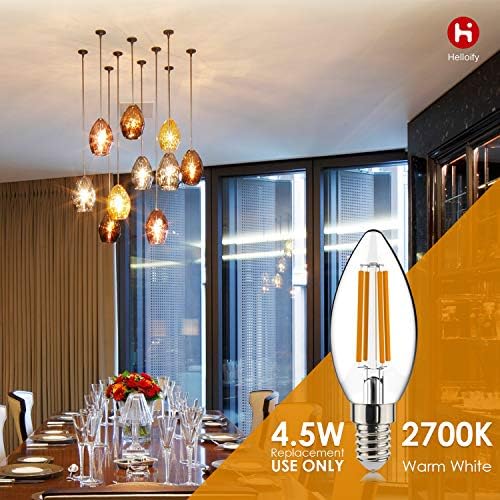 helloify BA11 estompat Vintage LED Edison candelabru bec, echivalent 60W, luminozitate ridicată, alb cald 2700K, sticlă transparentă,