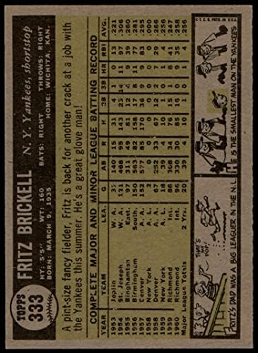 1961 Topps 333 Fritz Brickell New York Yankees VG/Ex Yankees
