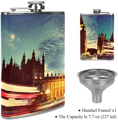 Hip Flask pentru lichior din oțel inoxidabil Leakproof cu pâlnie 7.7 oz capac din piele mare cadou idee Flask-Big-Ben-ceas