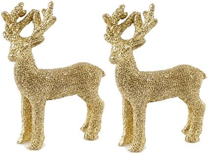 Creative Co -Op Glistening Reindeer Mini Figurine decorative - 2 pachet