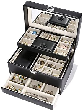 Suport pentru colier de masă 3 straturi cutie de bijuterii organizator de bijuterii din piele PU afișaj de bijuterii carcasă