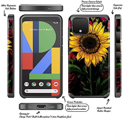 Miss Arts Google Pixel 4 XL Carcasă Floral SHOCSPROOF SLIM SLIM Anti -zgârietură Kit cu [protecție pentru picături] Dual strat
