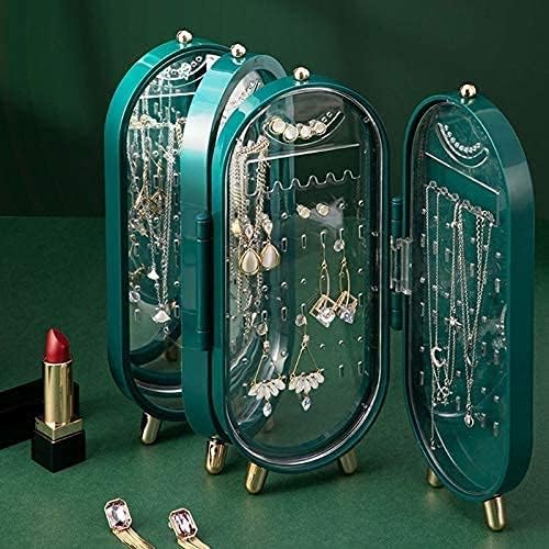 Zcxiyu plastic cu cutie de bijuterii mari organizator 4 ventilatoare de depozitare bijuterii carcasă cercei cu oglindă inel