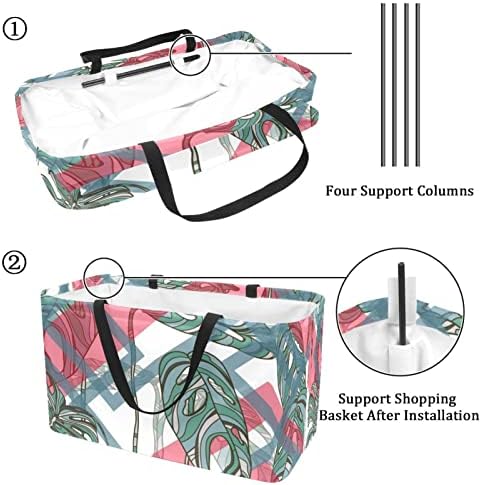 Coș de cumpărături cu frunze geometrice reutilizabile coșuri de spălătorie reutilizabile pentru cumpărături de picnic portabil