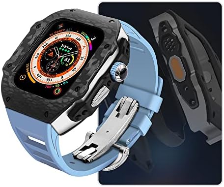 Kavju Retrofit Kit Capac din fibră de carbon și curea fluororubber pentru Apple Watch Ultra 8 49mm ， Banda de înlocuire și