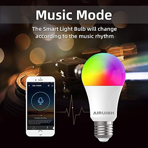 AIRUISH LED bec inteligent E26 luminozitate temperatura culorii reglabilă RGBW WiFi 2.4 G aplicație telecomandă suport Alexa