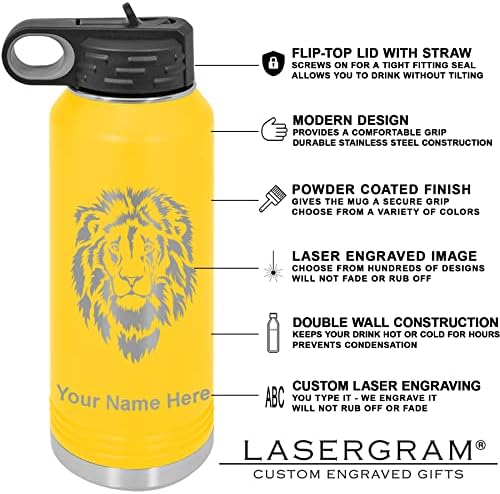 Lasergram 40oz cu perete dublu flip flip flip cu apă cu paie, minge de bowling și pini, gravură personalizată inclusă
