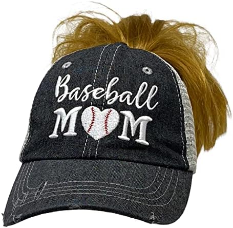 Cocomo Soul Womens Baseball Mom Hat | Baseball Mom Messy Bun High Ponyily Talp | Pălărie de dragoste de baseball | Baseball