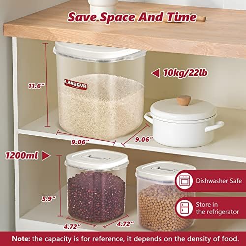 LANUEVA container etanș pentru depozitarea alimentelor din orez 3 Pachet, recipient de orez de 22 lb cu borcane etanșe pentru