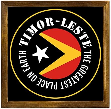 Luckluccy Wood Semne Timor-Leste Flag încadrat Semn de perete suspendat Cel mai mare loc de pe Pământ creștin pentru căminul