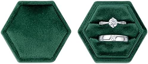 Hexagonal catifea inel caseta Superba Vintage dublu inel Display Stand pentru logodna, nunta, ceremonie