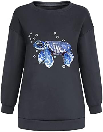 Panouri pentru femei pentru femei - Topuri de pulover imprimat pentru animale oceanice cu mânecă lungă cu mânecă lungă pentru