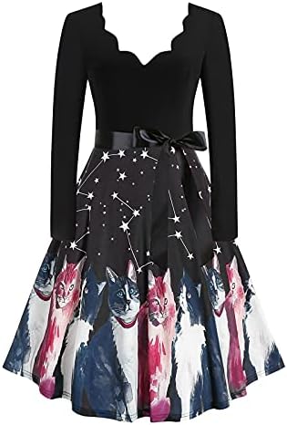 2022 WOMENS HALLOWEEN GRAFIC Rochie tunică vintage rochie de cocktail floral cu mânecă lungă retro rochii de timp liber