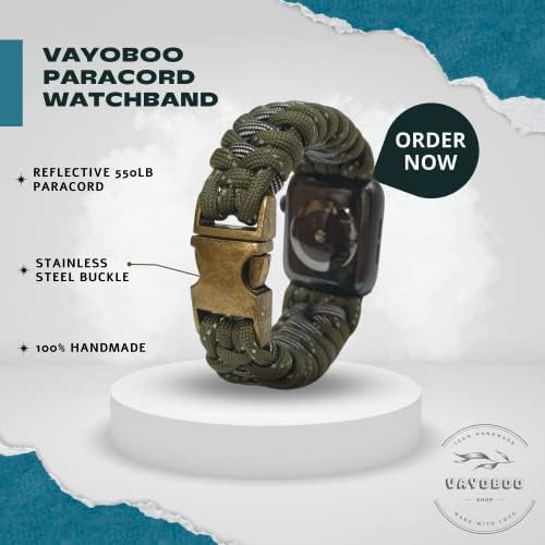 Vayoboo Reflector Green Robust Paracord Apple Watch Band - Compatibil cu Iwatch Series SE 7/6/5/4/3/2/1 pentru bărbați, Cordul