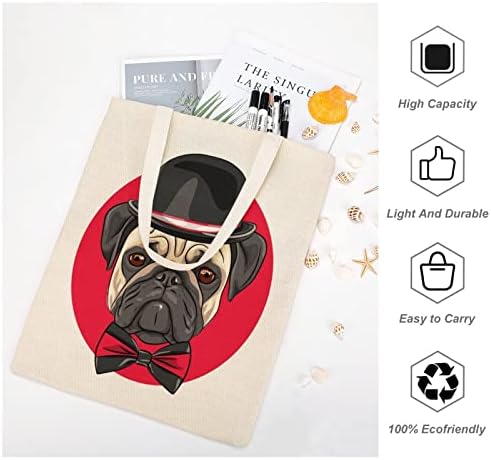 Pug Dog Canvas Tote Geantă reutilizabilă pentru cumpărături pliabile pentru cumpărături pentru cumpărături alimentare pentru