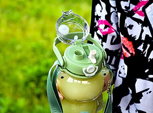 JHTPSLR Mare Clear Frog Bottle Sticlă Sport școlar cu paie și curea 29 oz Sticlă de apă Kawaii drăguță Frumbe de apă verde