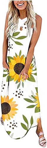 Femei vara Crossover Căpăstru Fără mâneci Maxi rochie cu buzunare floarea-soarelui florale imprimare casual vacanta Rochii