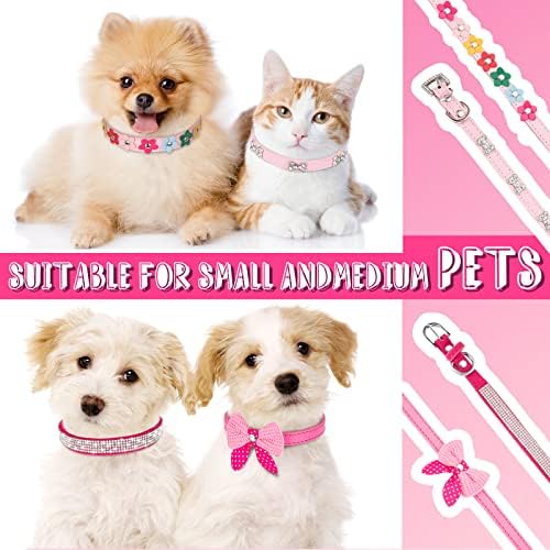 4 PC -uri Pink Dog Guler cu vârfuri cu vârfuri cu vârfuri de câini, perle pentru câine colier guler cu rsHinestone arc nod cristal diamant colorat flori bling fetiță gulere pisici pentru câini