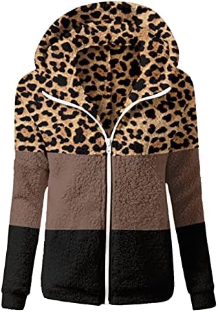 Femei cu glugă mozaic pardesiu cald iarna miel lână pluș gros Leopard imprimare plin fermoar Plus Dimensiune uza haina jacheta