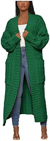 Basysin Cardigans lung pentru femei cu mânecă lungă cu mânecă tricotat buton în jos midi pulover lung