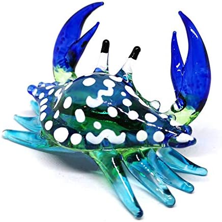 Zoocraft Glass Animals Crab Figurină Albastru Blue Blown Artă pictată Artă în miniatură Coastal Decor în stil Spirit Animale