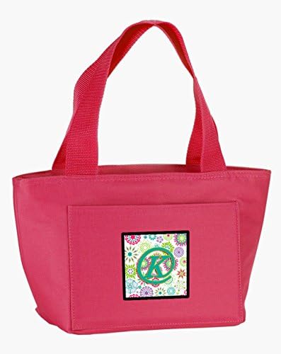 Caroline ' s Treasures CJ2011-KPK-8808 Letter K Flowers roz Teal verde sac de prânz inițial, cutie de prânz reutilizabilă izolată