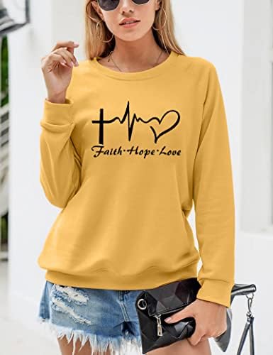 Taohong Faith Hope Love Christian Hanormshirt Femei cu mânecă lungă Crewneck Inspirațional Graphic Pullover Blouse Top