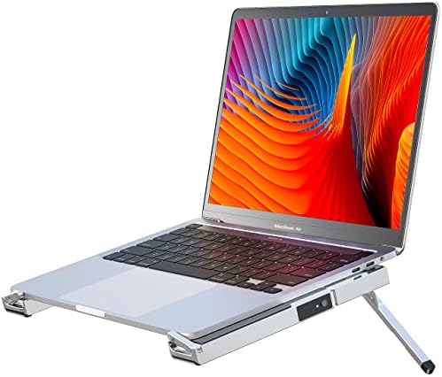 Duvoss Portable Laptop Stand cu difuzoare Bluetooth, sunet surround de 360 ​​° HD, suportul de aluminiu ergonomic pentru birou, difuzoare pliabile cu laptop cu Bluetooth 5.0, pentru toate laptopurile de 10-17 ''