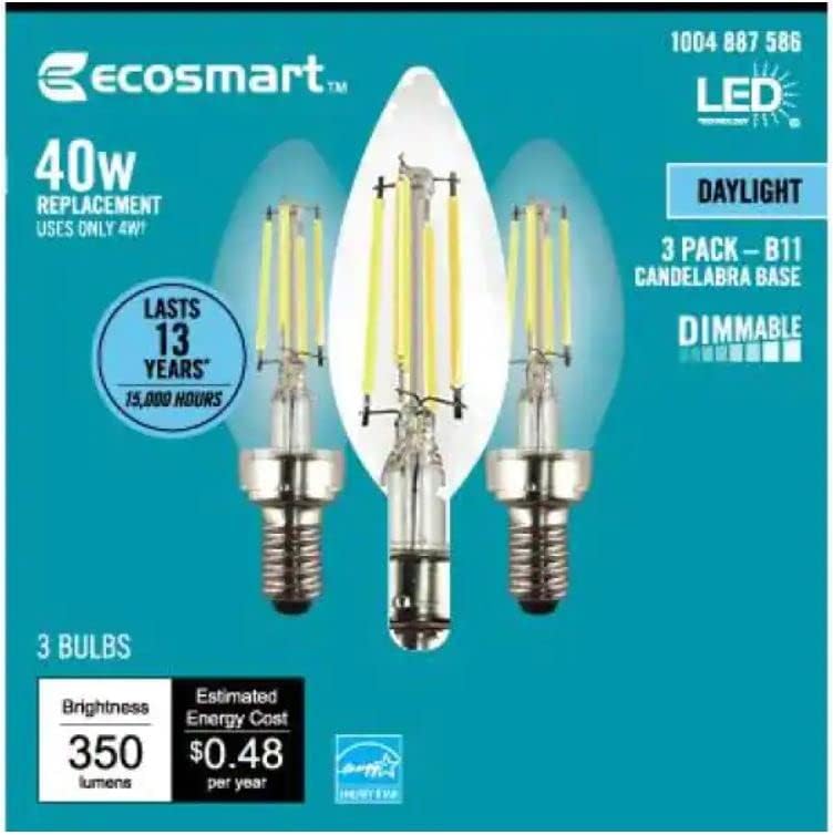 EcoSmart Becuri EcoSmart 40-Watt echivalent B11 lumânare Dimmable Energy Star Clear Glass Candelabra Vintage LED bec