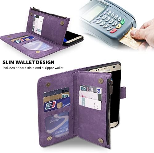 Compatibil cu Samsung Galaxy S7 Edge portofel caz și Premium Vintage piele Flip Card de Credit titularul Stand Cell Accesorii telefon acoperi pentru Glaxay S7edge Gaxaly S 7 GS7 7s 7edge femei bărbați Violet