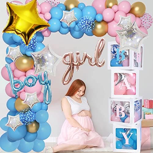 Bornsun 125pcs Baby Boxes gen dezvăluie Baloane Decoratiuni Garland Arch Kit, DIY scrisori Baby Boxes cu baloane pentru Baby Shower băiat sau fată gen dezvăluie Partidul Consumabile
