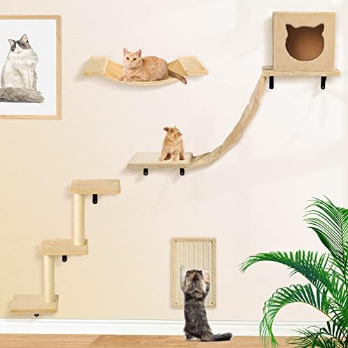 Set de mobilier de perete pentru pisici-rafturile de perete pentru pisici includ hamac pentru pisici, apartament pentru pisici