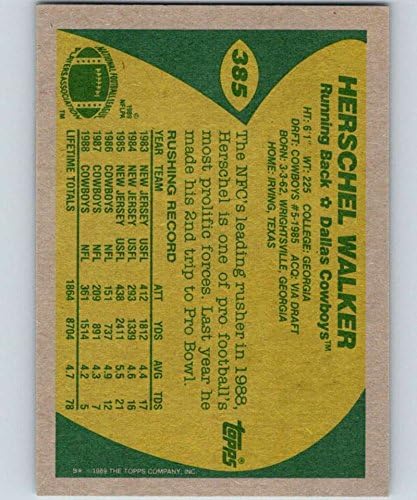 1989 Topps 385 Herschel Walker NM-MT Dallas Cowboys Football