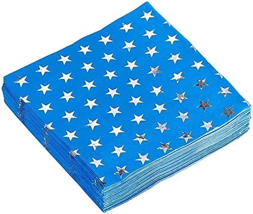 Șervețele albastre pentru petrecerea din 4 iulie, Patriotic Silver Star Design